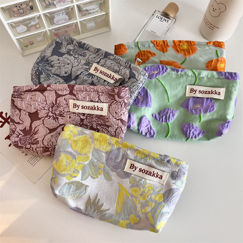 Travel Accessories Pouch For Women - Francuski wytłoczone kwiaty kosmetyczka podróżna portfel